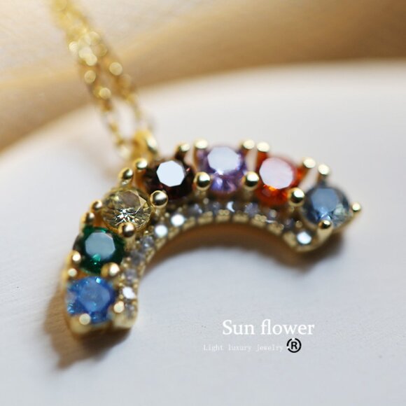 New 18k yellow gold colorful crystal necklace pendant - Picture 5 of 6